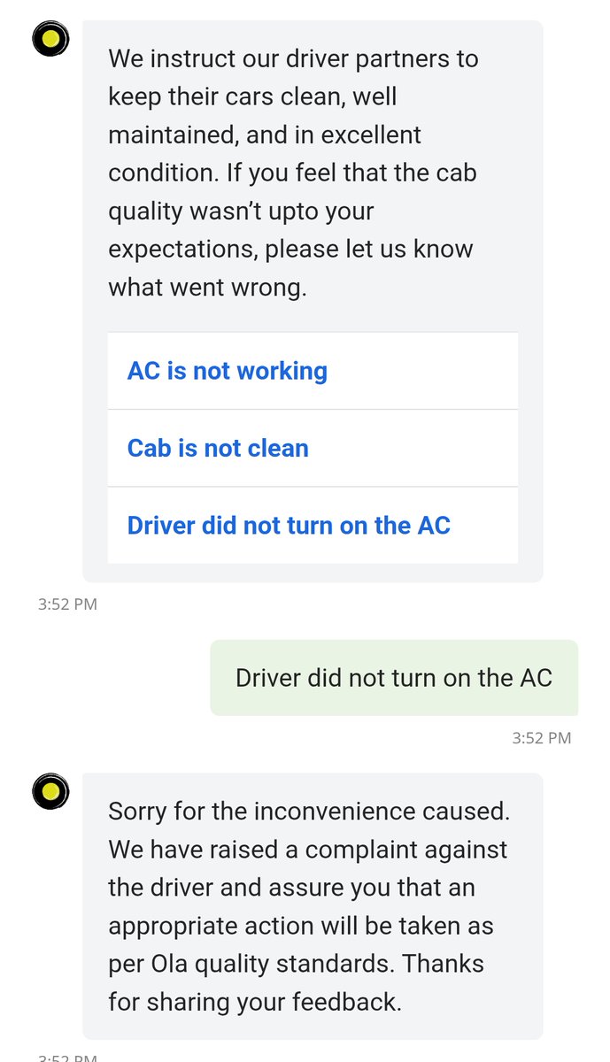 mdali2610's tweet photo. Hello @Olacabs , I raised below issue for my ongoing ride, the response is you'll taken action, But when? After the ride is over? Whats this response https://t.co/XWnm8JJVL7