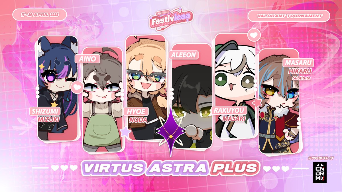 CNDRMW_Prod's tweet photo. 7. Virtus Astra Plus (VTA)

Hyoe Noda (@HyoeNoda)
Aino (@AinoVT)
Aurelius Aleeon (@Aureliusaleeon)
Shizumi Mizuki (@ShizumiMizuki)
Rakuyou Masaki @RakuYouMe )
Masaru Hikaru (@masaru_hikaru)(Sub)

#VTAWIN #Festivcaa #CNDRMW #VtuberID #ValorantIndonesia #Valorant https://t.co/Fifjxr2xuX