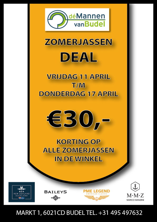 €30,- Korting op alle Zomerjassen, nu - bij Dé Mannen van Budel - mailchi.mp/demannenvanbud…