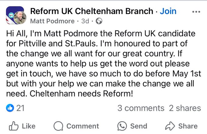 reformexposed's tweet photo. Meet Matt Podmore (@matt_podmore) Reform UK candidate for Pittville and St. Pauls, Cheltenham.

He's here to tell women how to live their lives and tell Trans people they are mentally ill, with his 'edgy' takes.

@reformparty_uk you might want to take a look at this candidate. https://t.co/Z0UOrHrCzk