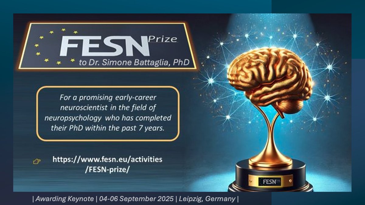 simonebatt92's tweet photo. Honored to receive the 'FESN Prize,' awarded yearly to the best young European scientists in the neuropsychology field. 🧠🧑‍🔬
Grateful to @FESN_Europe and #SINP for their support over the years. Another milestone that reflects passion, dedication, and hard work. https://t.co/TxV3XqOqUk