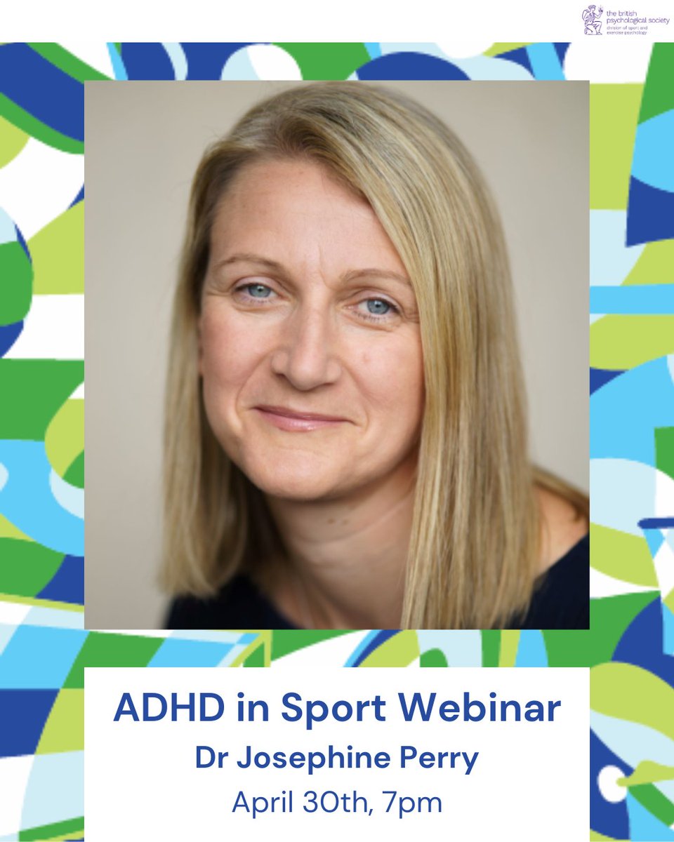 BPS Sport & Exercise Psychology (DSEP) (@bps_dsep) on Twitter photo ✨💻CPD WEBINAR FOR DSEP MEMBERS 💻 ✨
We are delighted to have <a href="/Josephineperry/">Dr Josie Perry</a> leading a webinar entitled 'ADHD in Sport' for BPS Division of Sport and Exercise Psychology members later this month.
📅 Wednesday April 30th, 2025
⏲️ 19:00
Sign up here: eventbrite.com/x/bps-dsep-web… ✨💻CPD WEBINAR FOR DSEP MEMBERS 💻 ✨
We are delighted to have <a href="/Josephineperry/">Dr Josie Perry</a> leading a webinar entitled 'ADHD in Sport' for BPS Division of Sport and Exercise Psychology members later this month.
📅 Wednesday April 30th, 2025
⏲️ 19:00
Sign up here: eventbrite.com/x/bps-dsep-web…
