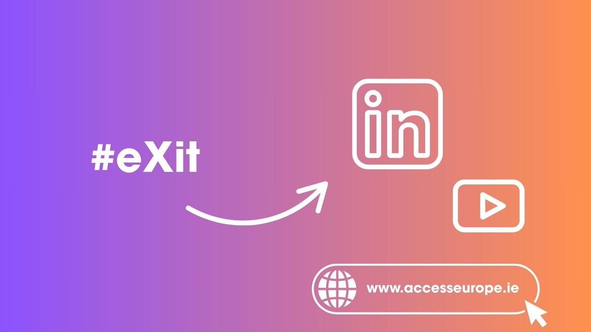 ⌛️Time to move on: we'll soon end our activities on X!

Follow us for updates on 🇪🇺#EU funding &amp; open calls:

🛜LinkedIn linkedin.com/showcase/acces…
🔗Website accesseurope.ie
💌Newsletter accesseurope.ie/#newsletter
📹YouTube @AccessEuropeIE

See you on the other side!
#ByeByeX