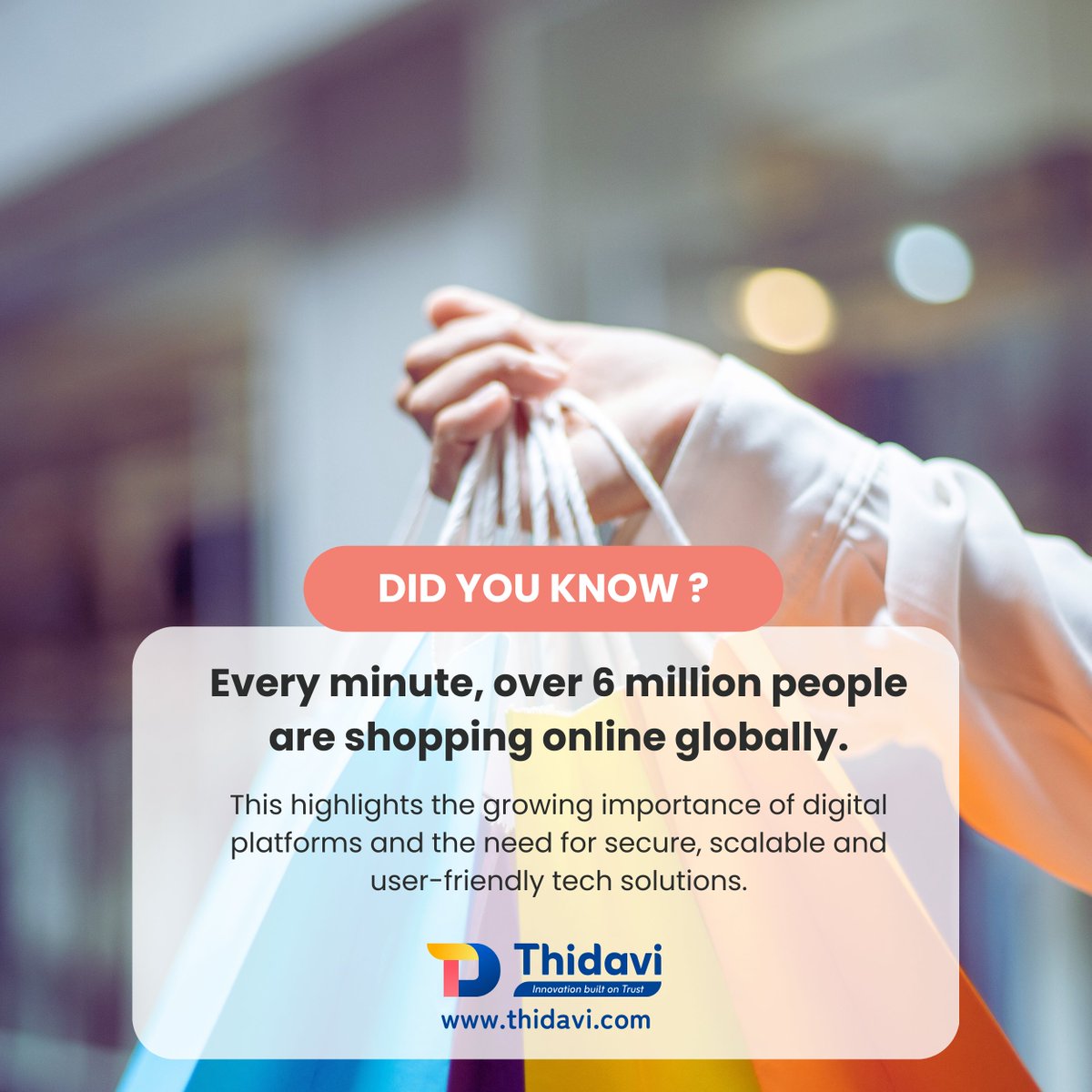 ThidaviTech's tweet photo. At Thidavi, we build technology that keeps up with the world, which is secure, scalable, and built for impact.

#TechFact #DigitalTransformation #EcommerceTrends #TechForGood #InnovationDriven #ThidaviTech #ScalableSolutions #FutureOfTech #DigitalSolutions #BuildWithThidavi https://t.co/7FdzLwGYxQ