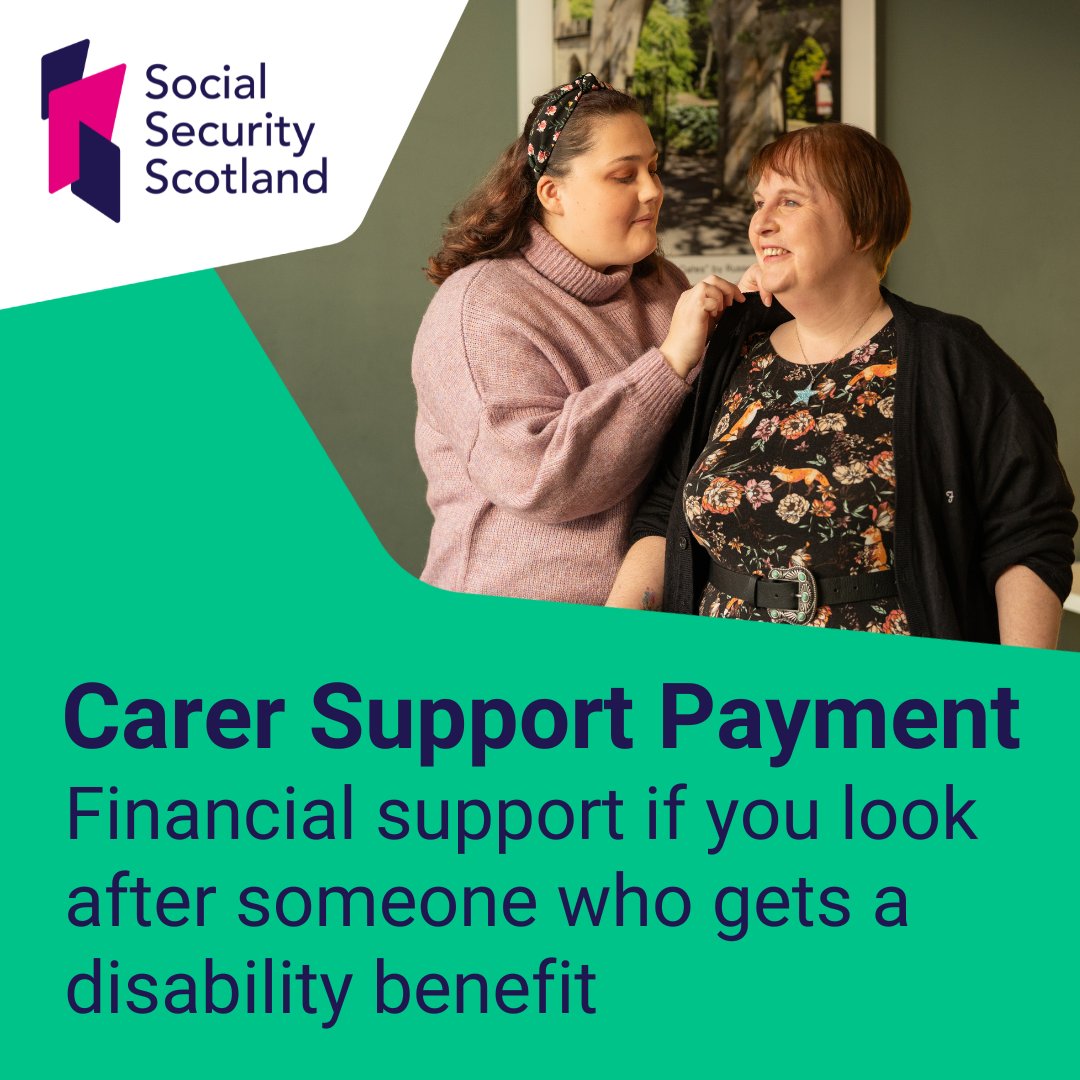 Glasgow South Carers Centre (@dixon_south) on Twitter photo Carer Support Payment is now open for applications in every local authority in Scotland. The payment is replacing Carer's Allowance for unpaid carers in Scotland. If you look after someone who gets disability benefit, find out more and apply: bit.ly/CarerSupportPa…
<a href="/SocSecScot/">Social Security Scotland</a> Carer Support Payment is now open for applications in every local authority in Scotland. The payment is replacing Carer's Allowance for unpaid carers in Scotland. If you look after someone who gets disability benefit, find out more and apply: bit.ly/CarerSupportPa…
<a href="/SocSecScot/">Social Security Scotland</a>