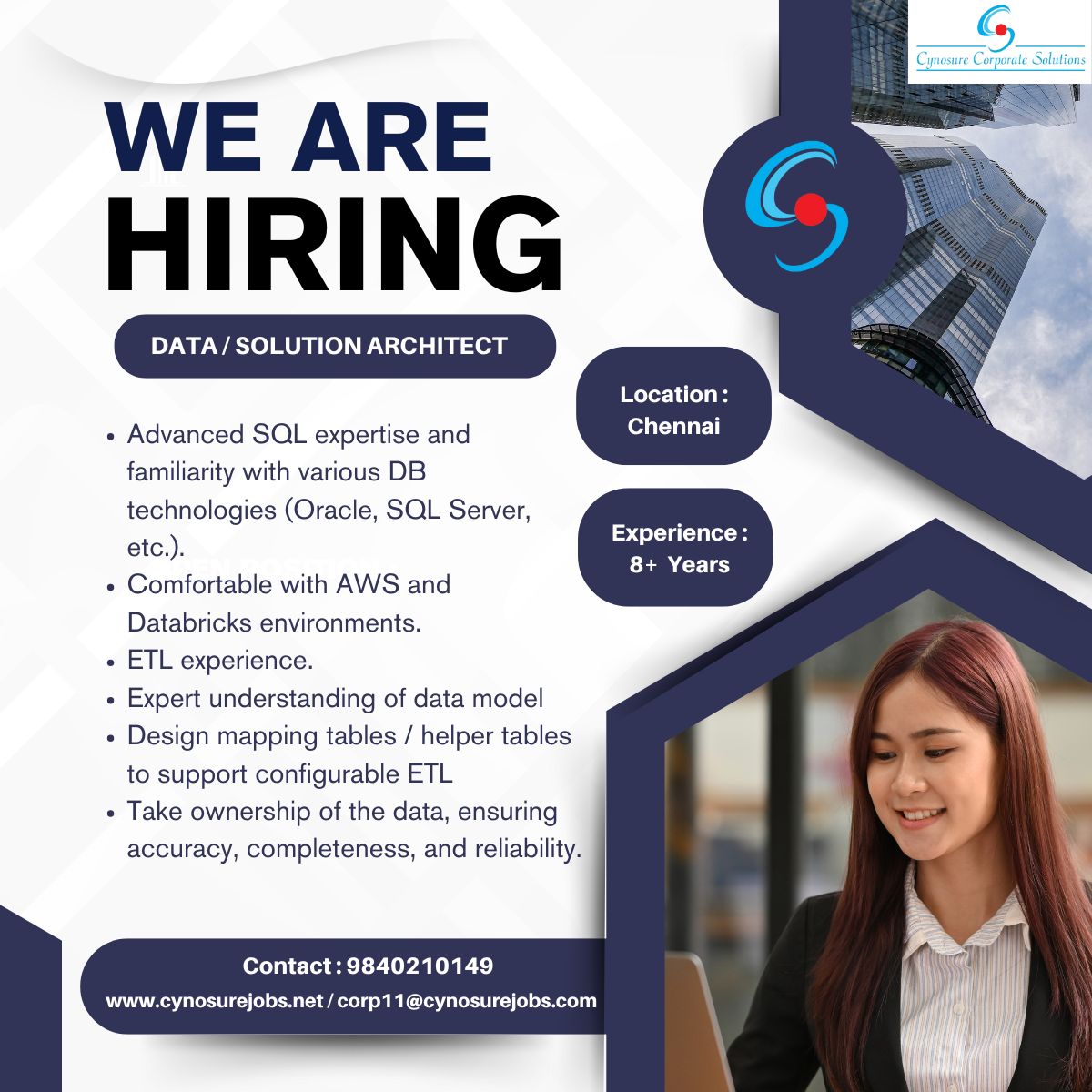 cynosurejobs's tweet image. Hello Everyone !!
We are hiring Data / Solution Architect with 8+ years of experience in Chennai location.
Apply Now : lnkd.in/gV8sNwMA
Email : corp11@cynosurejobs.com
Contact : 9840210149
#datasolution #dataarchitect #Solutionarchitect #SQL #ETL #Databricks