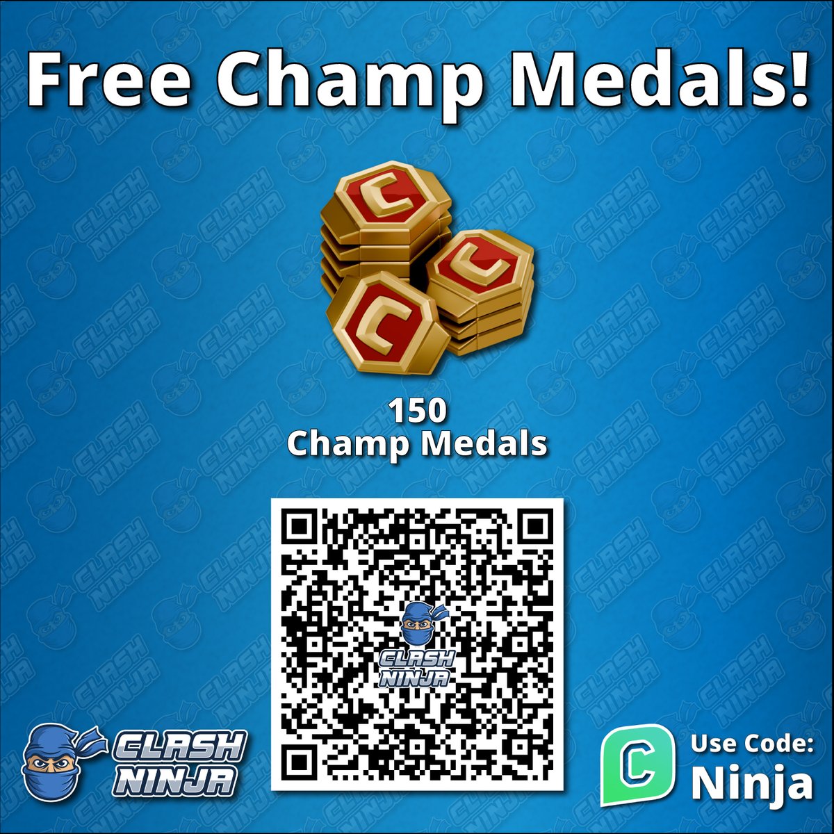 ClashDotNinja's tweet photo. 150 Champ Medals

You can claim extra Champ Medals for your village using the link below:

https://t.co/UoaM7IALcS

#ClashofClans