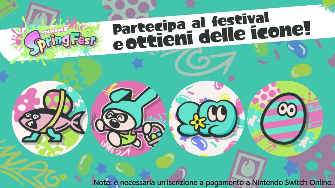 SplatoonITA's tweet image. Giocherai questo Weekend? Gli abbonati a Nintendo Switch Online riceveranno 100 punti di platino e icone dedicate all'evento!
Lo SpringFest inizia sabato alle 02:00! (stanotte!)