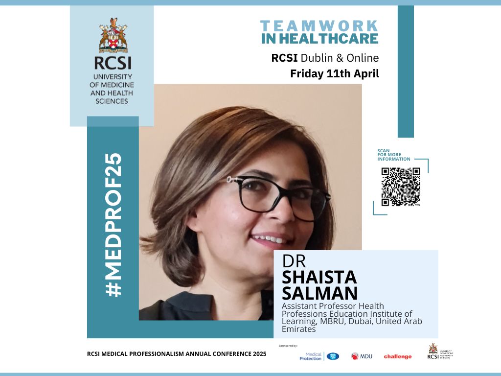 Dr Shaista Salman speaking this morning at #MedProf25. When the Rubber Meets the Road: Medical Students' Reflections on #Teamwork in Their First GP Placement.<a href="/RCSI_Irl/">RCSI</a>