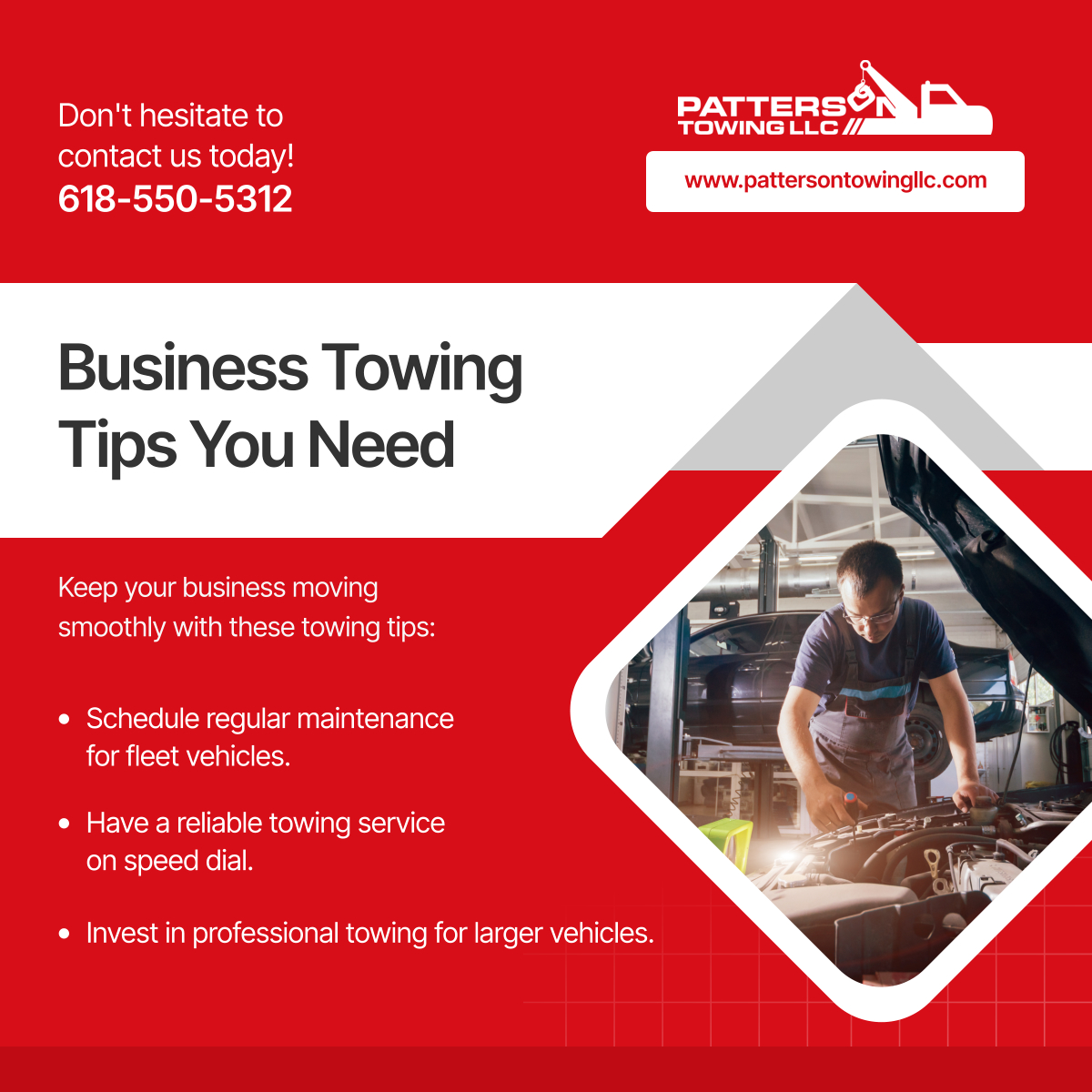 PattersonTowing's tweet photo. Businesses rely on their vehicles. Keep your fleet running smoothly with these important towing tips for all business owners! 

#CentrevilleIL #AffordableTowingServices #BusinessTowing https://t.co/HRNG15bJvA