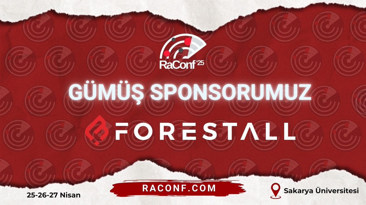 Gümüş Sponsorumuz olan <a href="/forestallio/">Forestall</a> şirketine, <a href="/frknozr/">Furkan Özer</a> ve Atanur Serkan Elmasoğlu’na katkılarından dolayı teşekkür ederiz. 

Detaylı bilgi ve kayıt için: raconf.com

#sibergüvenlik #cyber #security