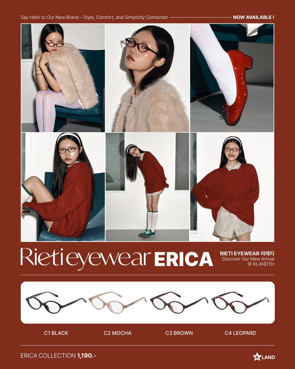 KLANDTH's tweet photo. #Rieti Eyewear
– #ERICA Collection

เอริก้ารุ่นฮิตจากเกาหลี
ที่กำลังมาแรงในไทย! 🇰🇷🇹🇭
โดยเฉพาะรุ่นลายกระ บอกเลยว่าฮอต
ทรงนี้แหละที่สายแฟเกาหลีเลือกใส่✨

Color : Black, Mocha, Brown, Leopard
PRICE : 1,190.-
📍 Now Available https://t.co/TjfLqk15LN

#แว่นตา #แว่นเกาหลี #แว่นreiti https://t.co/3l03EMf95T