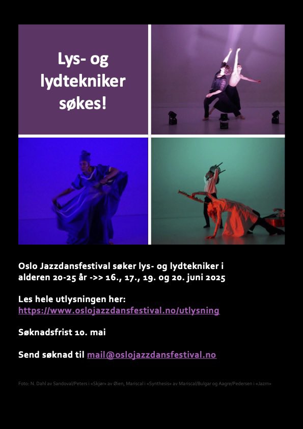 Har du erfaring med å manøvrere lys- og lyd til sceniske oppsetninger? Er du mellom 20-25 år og på starten av din karriere? Er du ledig 16., 17., 19. og 20. juni - på dag- og kveldstid? Da hører vi i så fall gjerne fra deg 💛