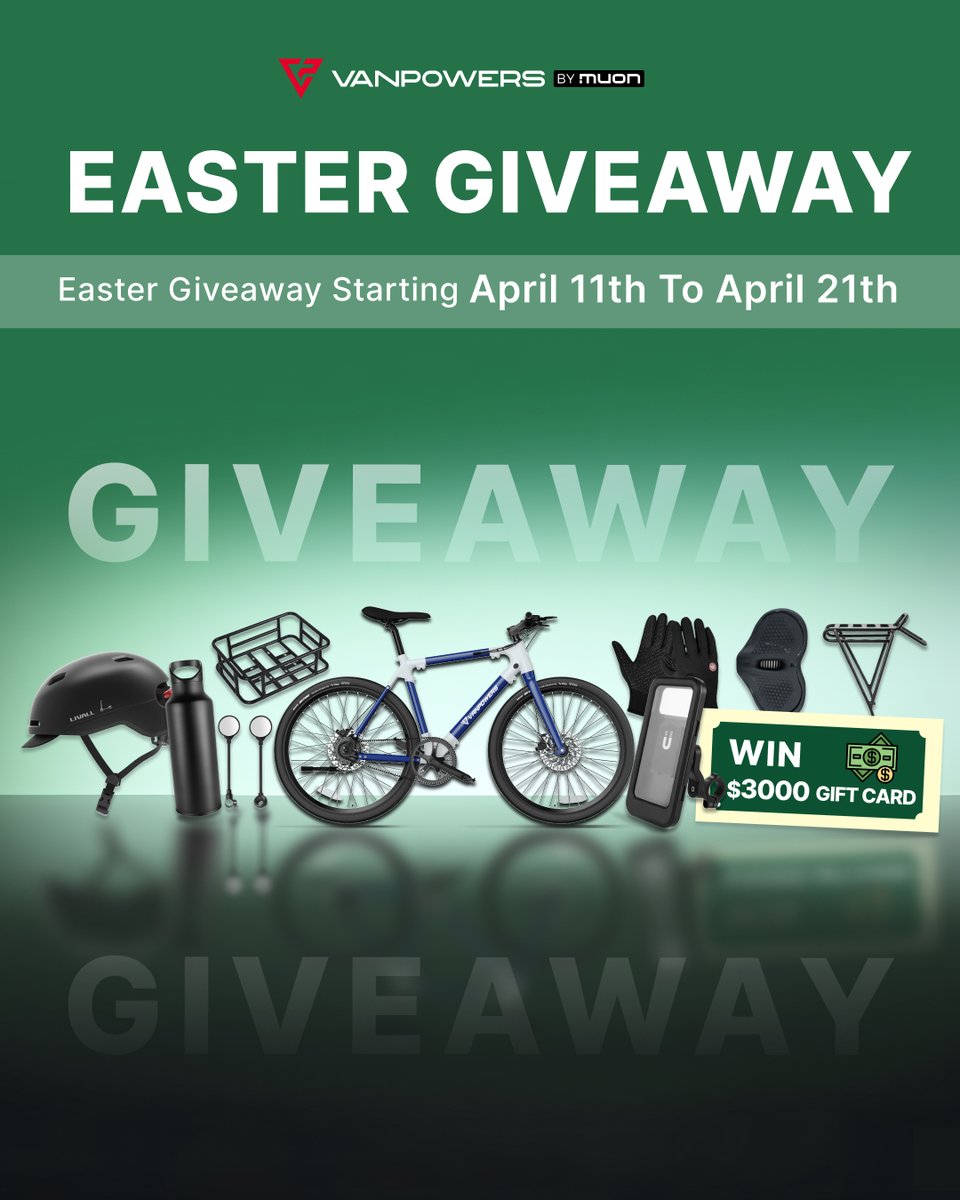 VanpowersBike's tweet image. 🐰 Easter Giveaway Alert! 🐰
Celebrate Easter with us and get a chance to win amazing prizes! 🎉
For more details, head to our IG: vanpowers.bikes
Don’t miss out on this fantastic chance to win! 🚴‍♂️🎉
#Vanpowers #EasterGiveaway #EbikeFun #GiveawayTime #EbikeLife #Ebike #Giveaway