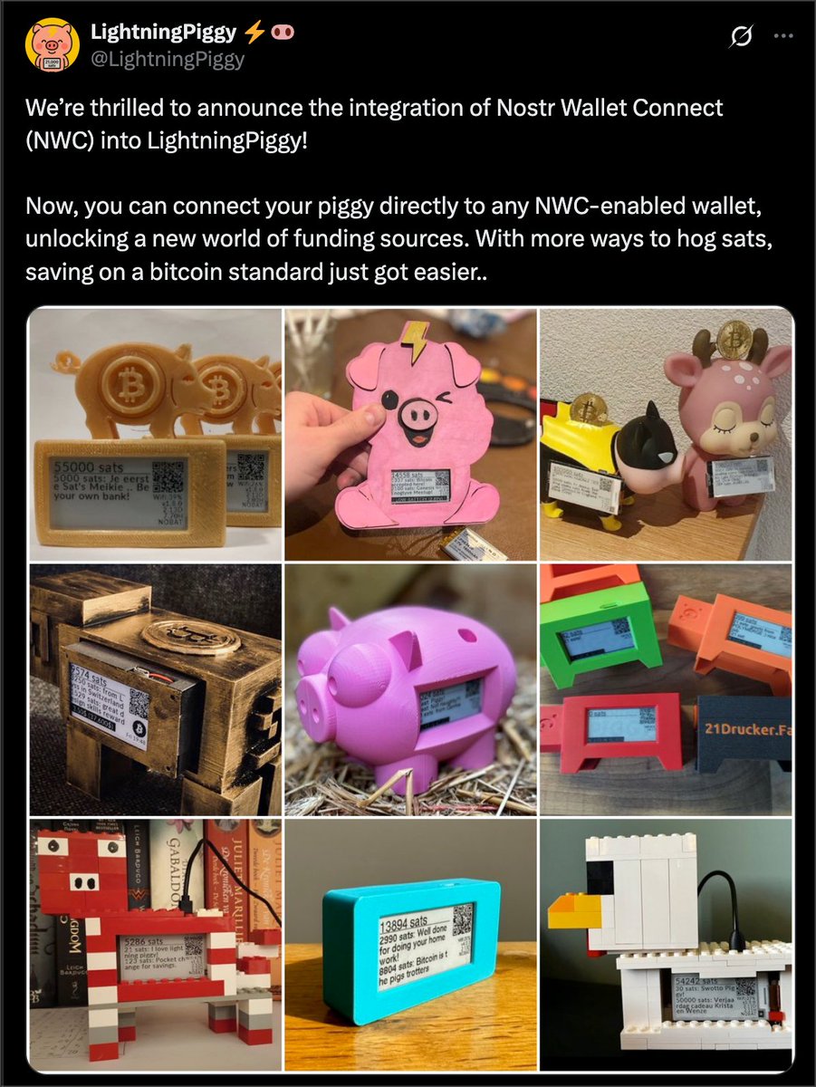 Nostr Wallet Connect (@nwc_dev) on Twitter photo We now have new category: NWC hardware 🤯
Pay lightning invoices and swap to <a href="/rootstock_io/">Rootstock</a> RBTC with <a href="/we_satoshis/">wesatoshis</a> card. Or save bitcoin directly into your node with your own bitcoin piggy bank <a href="/LightningPiggy/">LightningPiggy ⚡️🐽</a> We now have new category: NWC hardware 🤯
Pay lightning invoices and swap to <a href="/rootstock_io/">Rootstock</a> RBTC with <a href="/we_satoshis/">wesatoshis</a> card. Or save bitcoin directly into your node with your own bitcoin piggy bank <a href="/LightningPiggy/">LightningPiggy ⚡️🐽</a>