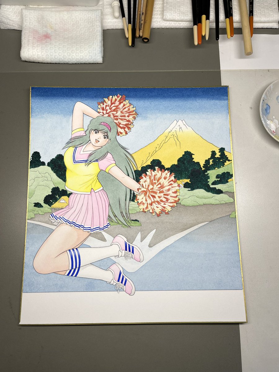暫く中断していた連作色紙
再開しました🎃🎨

まずは『甲州 三坂水面』の
彩色過程を… 