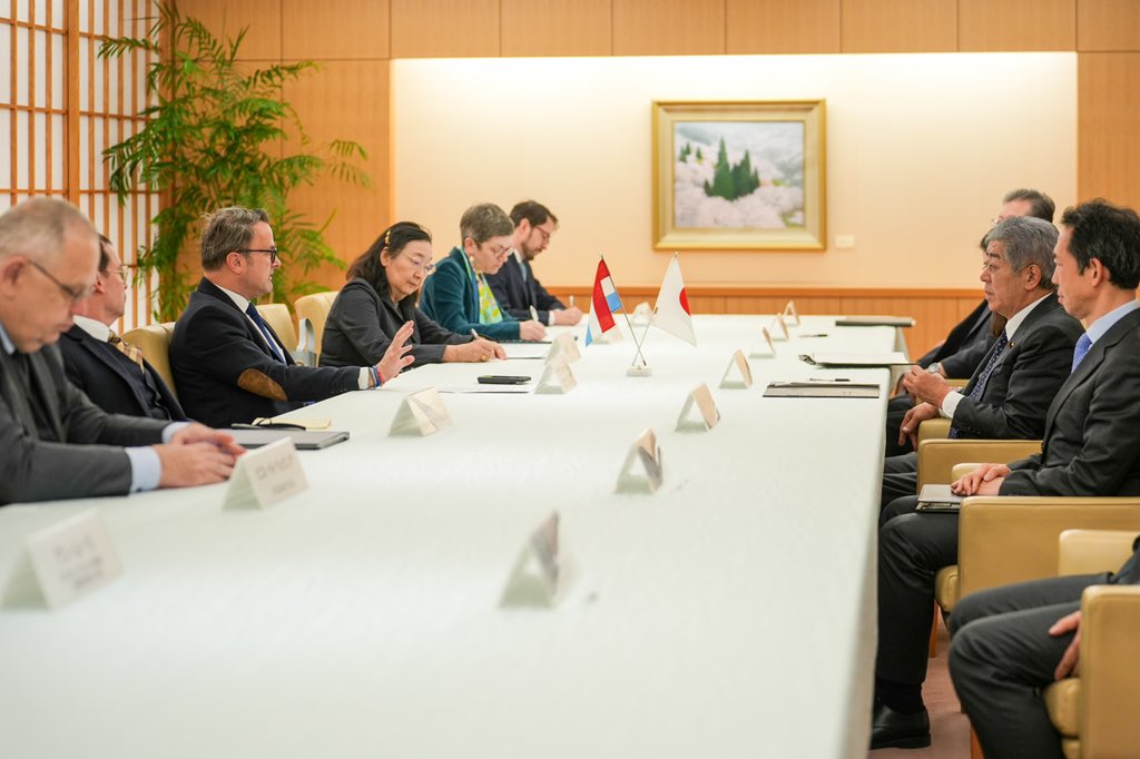 Xavier_Bettel's tweet photo. We both believe in the importance of multilateralism, cooperation and an international rules-based order, which is even more important in these uncertain times. 

It is through this lense that we touched upon the latest international and regional developments. https://t.co/NIdSIbNozn