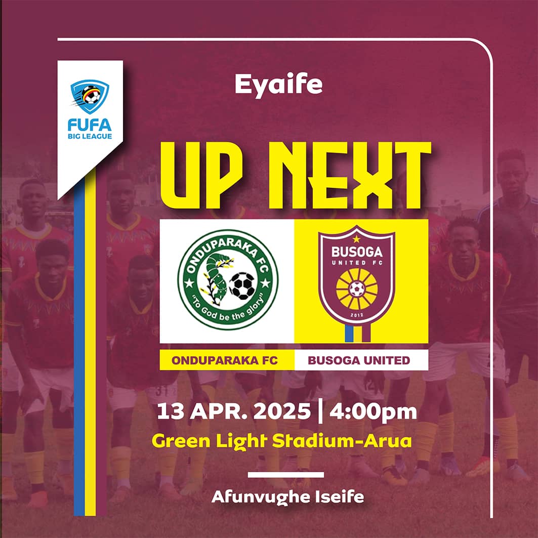 busogautdfc1's tweet photo. 🚨 NEXT MATCH ALERT! 🚨
⚔️  Onduparaka FC vs. Busoga United FC 
📅 Sunday, 13th April 2025
⏰ 4:00 PM EAT
📍 Green Light Stadium, Arua https://t.co/PABaIEgXRA