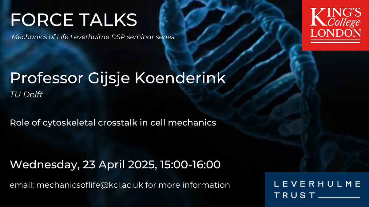 MoL_DSP's tweet photo. Our next #ForceTalk is with Professor Gijsje Koenderink of TU Delft @tudelft exploring "Role of cytoskeletal crosstalk in cell mechanics"
ποΈ 23 April 2025
π 15:00-16:00 BST
Online and open to all, find out how to join π https://t.co/45JNu3OMaL
#mechanobiology https://t.co/4twD1myrwl