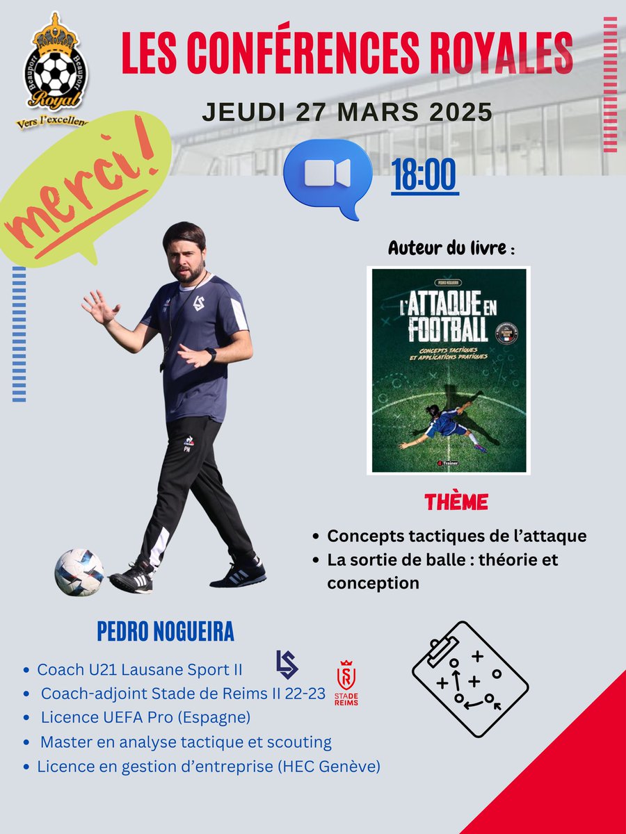 SamGhrib's tweet image. Merci à Pedro Nogueira @pcatnog pour sa conférence sur les principes tactiques offensifs. Entraineur professionnel de culture hispano-suisse-brésilienne, sa conférence  était aussi fluide que son ouvrage remarquable sur l’Attaque en football. 

Merci Pedro !