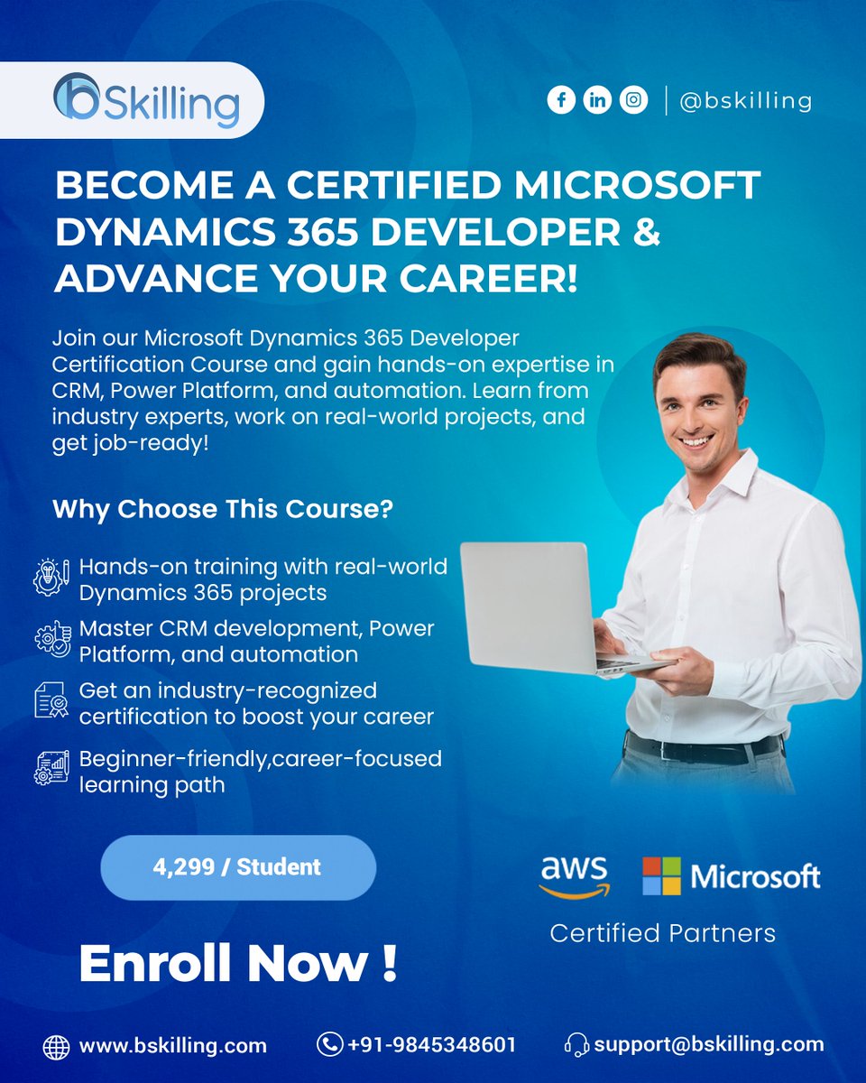 b_SkillingIndia's tweet image. Kickstart Your Career as a Certified Microsoft Dynamics 365 Developer!

💼 Learn from the best. Get certified. Get hired.

👉 Enroll now: bskilling.com | 
📞 +91-9845348601
#MicrosoftDynamics365 #CRMDeveloper #TechCareers #Bskilling #MicrosoftCertified #PowerPlatform