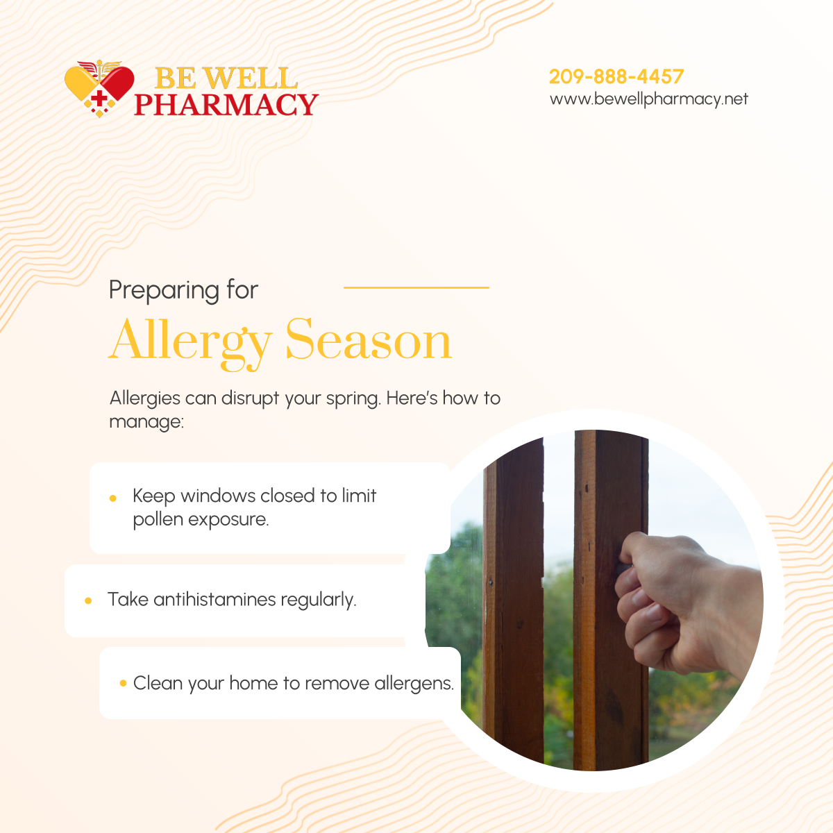 BeWellPhar95's tweet photo. Don’t let allergies spoil your spring. These simple steps can help you minimize symptoms and enjoy the season. 

#StocktonCA #Pharmacy #AllergySeason https://t.co/FpHKYVN672