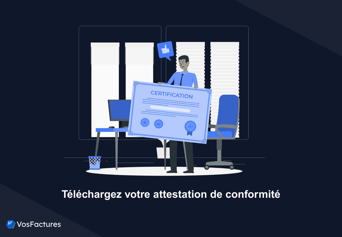Récupérez votre attestation individuelle et nominative sur vosfactures.fr/attestation pour justifier la conformité du logiciel de facturation. 

#TVA #Facturation #LogicielConforme