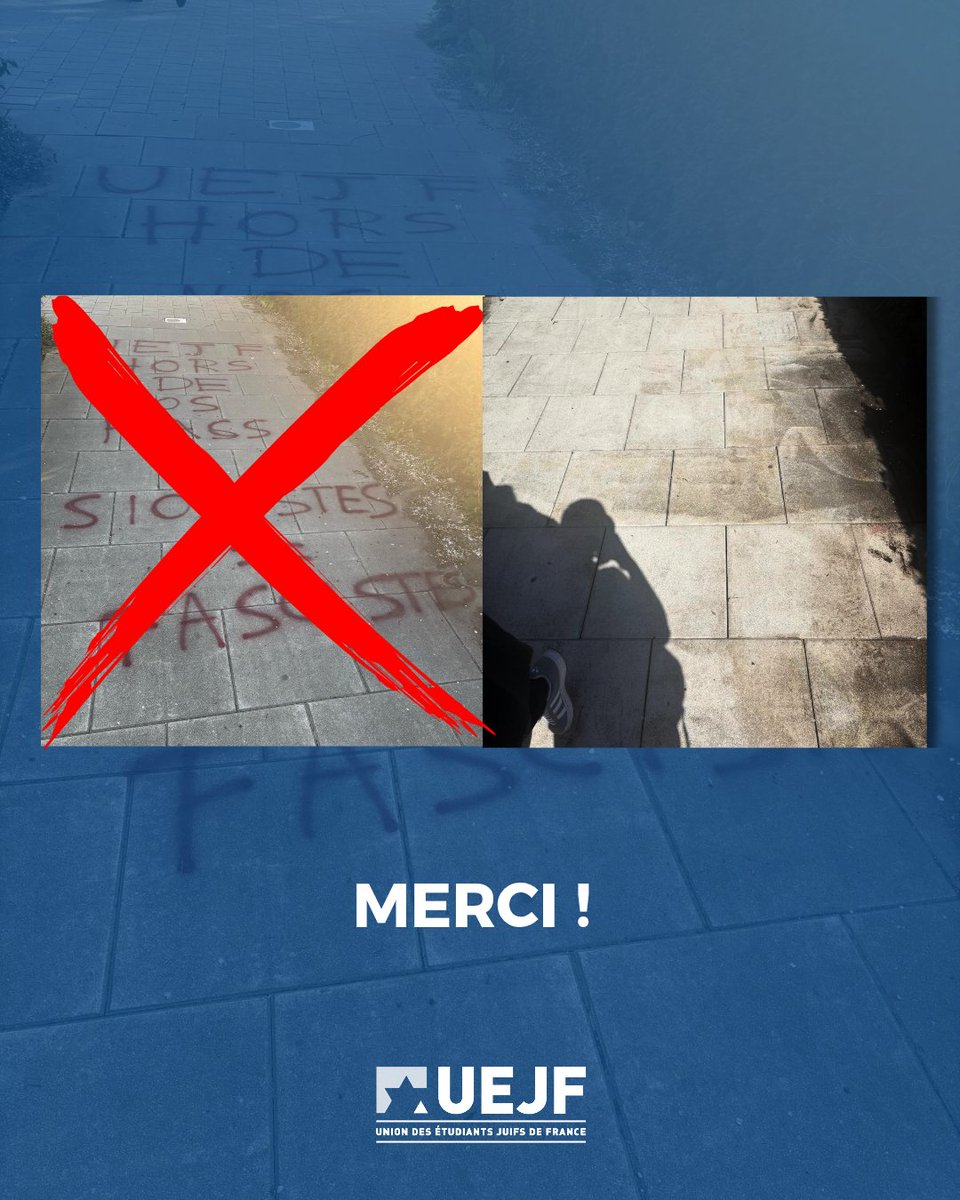 UEJF (@uejf) on Twitter photo En qlq heures, le tag "UEJF hors de nos facs" a été effacé par les agents de <a href="/UParisNanterre/">Université Paris Nanterre</a>. Un article 40 et une plainte ont été déposés, en plus de celle de l'UEJF.
Hier, les militants de l'UEJF était sur place.
Protégés par la République, les étudiants juifs ne bougeront pas. En qlq heures, le tag "UEJF hors de nos facs" a été effacé par les agents de <a href="/UParisNanterre/">Université Paris Nanterre</a>. Un article 40 et une plainte ont été déposés, en plus de celle de l'UEJF.
Hier, les militants de l'UEJF était sur place.
Protégés par la République, les étudiants juifs ne bougeront pas.