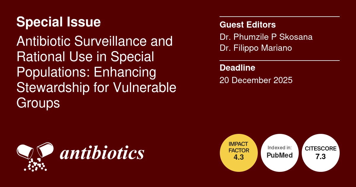 Nophupru's tweet photo. Antibiotic use in vulnerable population groups !
The use of antibiotics in special population groups is crucial as we promote rational use. 
MDPI has opened a special issue to look at research in these areas and we are welcoming them so help us help our patients  
Join us! https://t.co/Vn9rLhd8v8