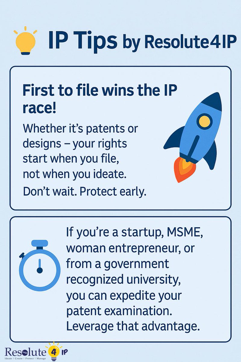 File First. Move Fast.

#IPTipsWithResolute4IP #IPAwareness #StartupIndia #IPFirst #Trademarks #Design #Copyright #Patents #India