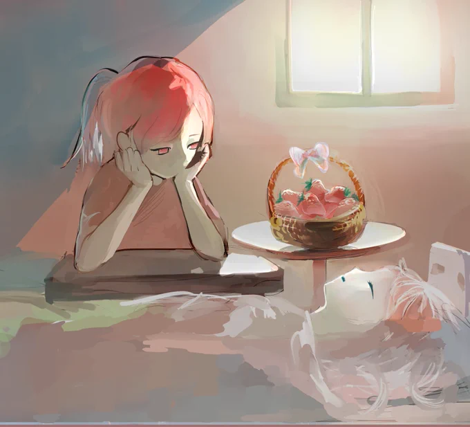 浅井にいちさんの短歌のFAを描きました! 『穏やかに眠ったあの子 天国で会ったら次は何を話そう』