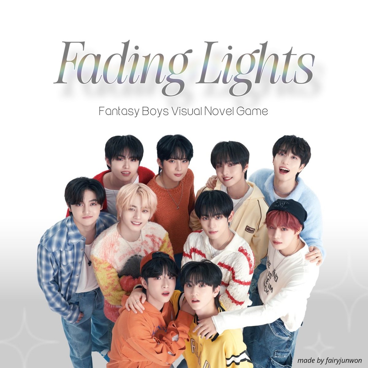 fairyjunwon's tweet photo. fantasy boys game | fading lights

"you are detective bandi, a rookie detective eager to prove yourself.
this morning you received a missing person report—your first major case. with a mix of excitement and nervous anticipation, you make your way to the company where the missing person was last seen. the air is thick with mystery, and you can't shake the feeling that this case is more than it seems…"

#FANTASYBOYS #판타지보이즈