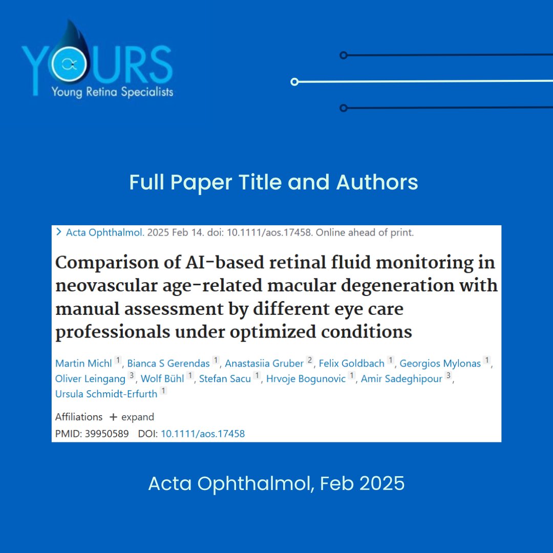 YoungRetina's tweet photo. π New Study Alert! πποΈ
This study evaluates whether automated IRF/SRF volume measurements match manual assessments by eye care professionals on real-world OCT images in nAMD.
π
Feb 2025 | DOI: 10.1111/aos.17458
#RetinaResearch #FluidMonitoring #nAMD #Ophthalmology https://t.co/y2CH2GSeK4