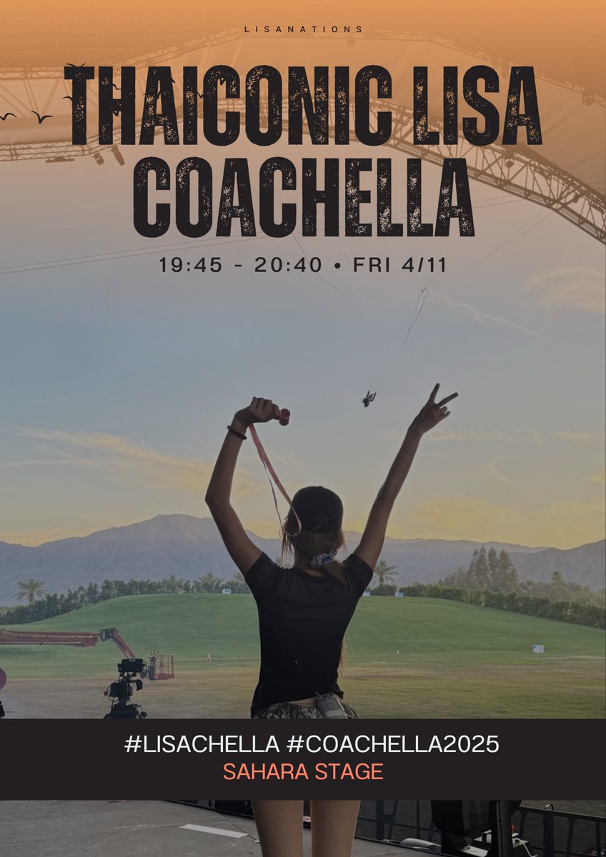 LISANATIONS_'s tweet photo. Lilies, here’s the tagline and hashtags for Week 1 #LISACHELLA 🌵

For maximum impact, let’s start using the official tagline at: 

FRI 4/11 6:30PM PST / 9:30PM EST 
SAT 4/12 3:30AM CET/ 8:30AM BKK / 10:30AM KST

GET READY TO HYPE #LISA 🌵 https://t.co/mxHOUppada