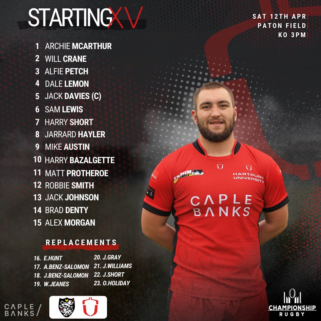 HartpuryRFC's tweet photo. 𝗧𝗲𝗮𝗺 𝗮𝗻𝗻𝗼𝘂𝗻𝗰𝗲𝗺𝗲𝗻𝘁 📣 

Your Hartpury squad heading up north to face @CaldyRFC tomorrow 💪🏼

🗓️ Sat 12th April
📍 Paton Field
🕒 3PM
🎟️ Tickets available via our hosts
🏆 @Champrugby 

#pury https://t.co/P33XsreWP3