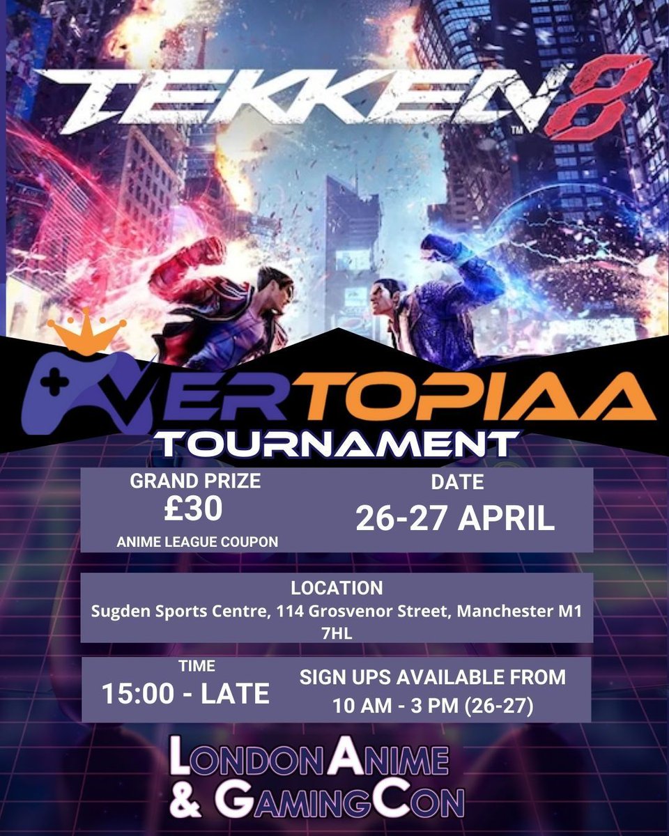 To mark the occasion of Tekken 8 Season 2, we're thrilled to announce a Tekken 8 showdown in Manchester at @animeleague on April 26-27.

The action kicks off at 3:00 PM and will run late into the night. Register today—we're eager to see you there! #Tekken8 #GamingEvent
