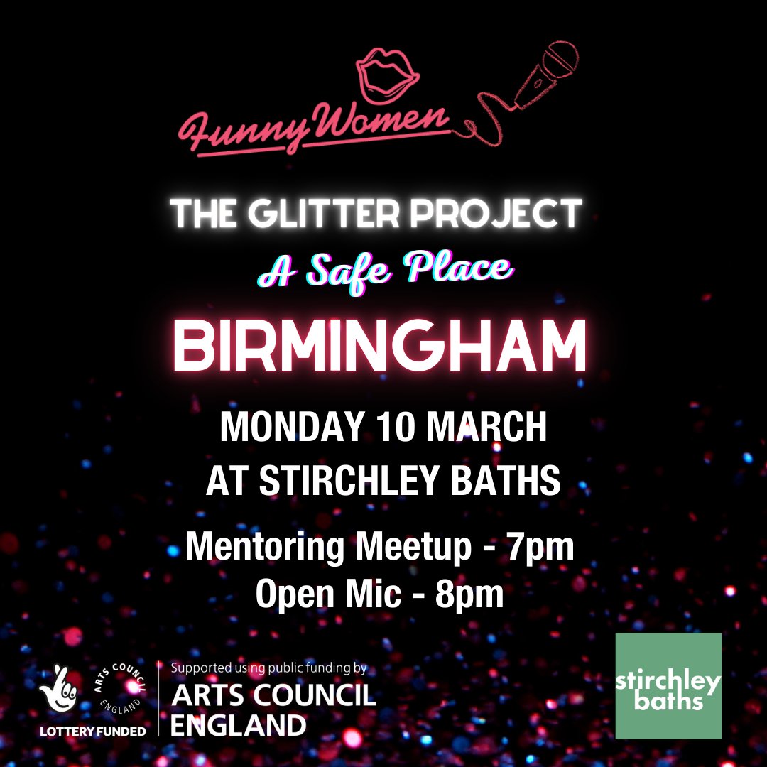 Look out #funnywomen of Birmingham - The Glitter Project is back at <a href="/stirchleybaths/">Stirchley Baths</a> on Monday 14 April for another night of comedy advice, networking and plenty of laughs. Grab your free tickets over on our website: funnywomen.com/events/ #femalecomedians