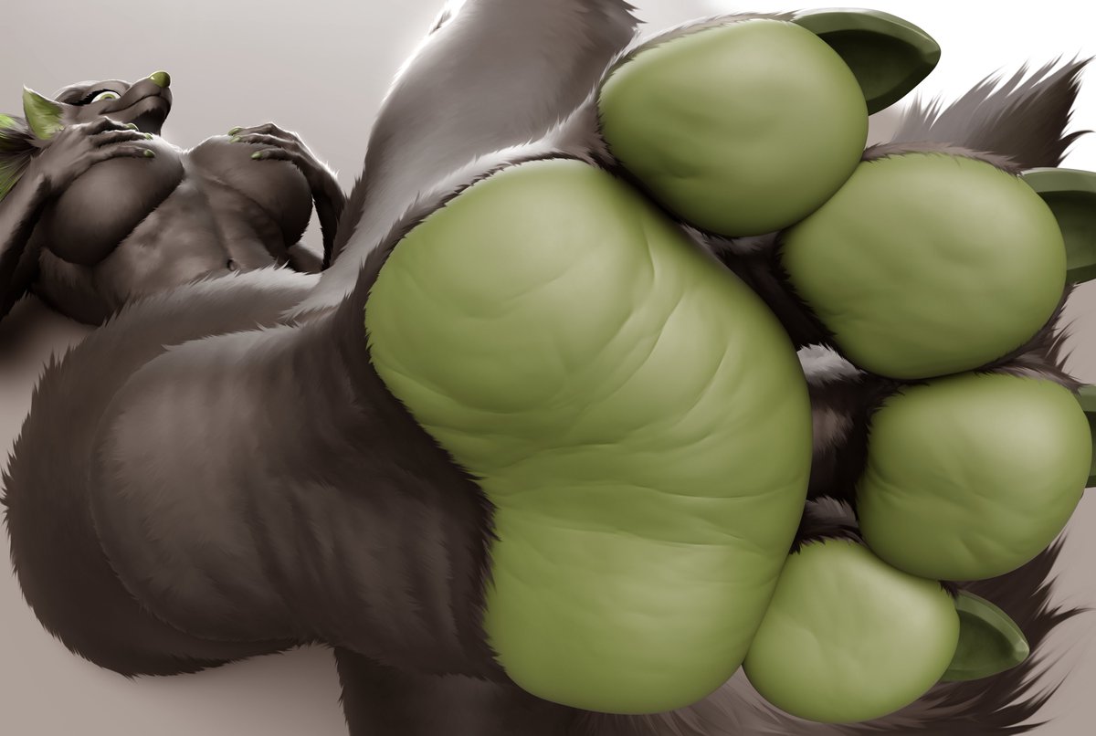 Neopuc's tweet photo. Natalya has no issue letting friends look as closely at her paws as they want.  
Artist wishes to remain anonymous. https://t.co/jH1WlE7HRm