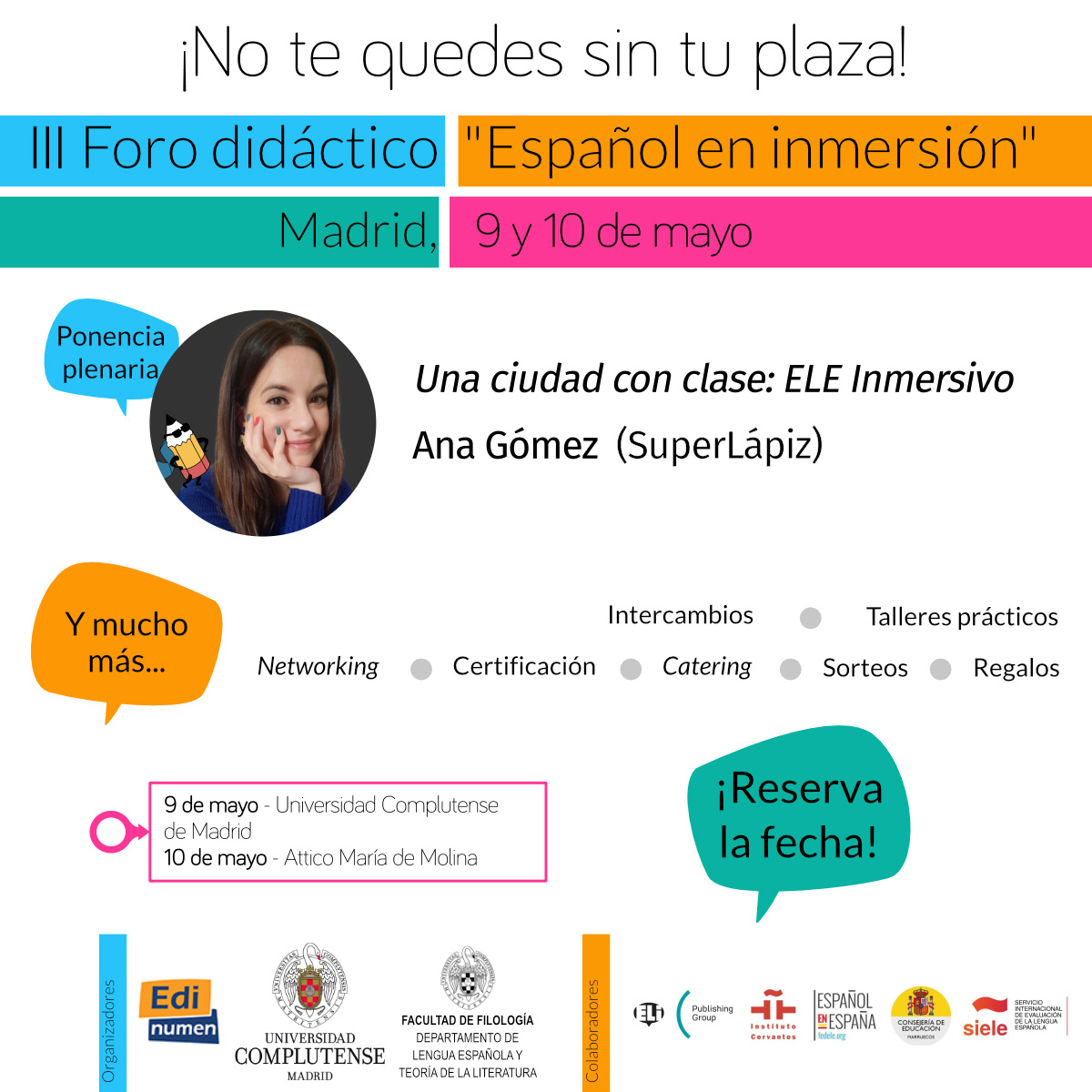 Edinumen's tweet image. ▶️ TALLERES III Foro didáctico "Español en inmersión"

✏️ Una ciudad con clase: ELE Inmersivo
👤 Ana Gómez (SuperLápiz)
 
🤝 @LenguaUcm @compluele @InstCervantes @federacionele @SIELE_org @ELI_Edizioni

 🔗edinumen.es/materiales/for…