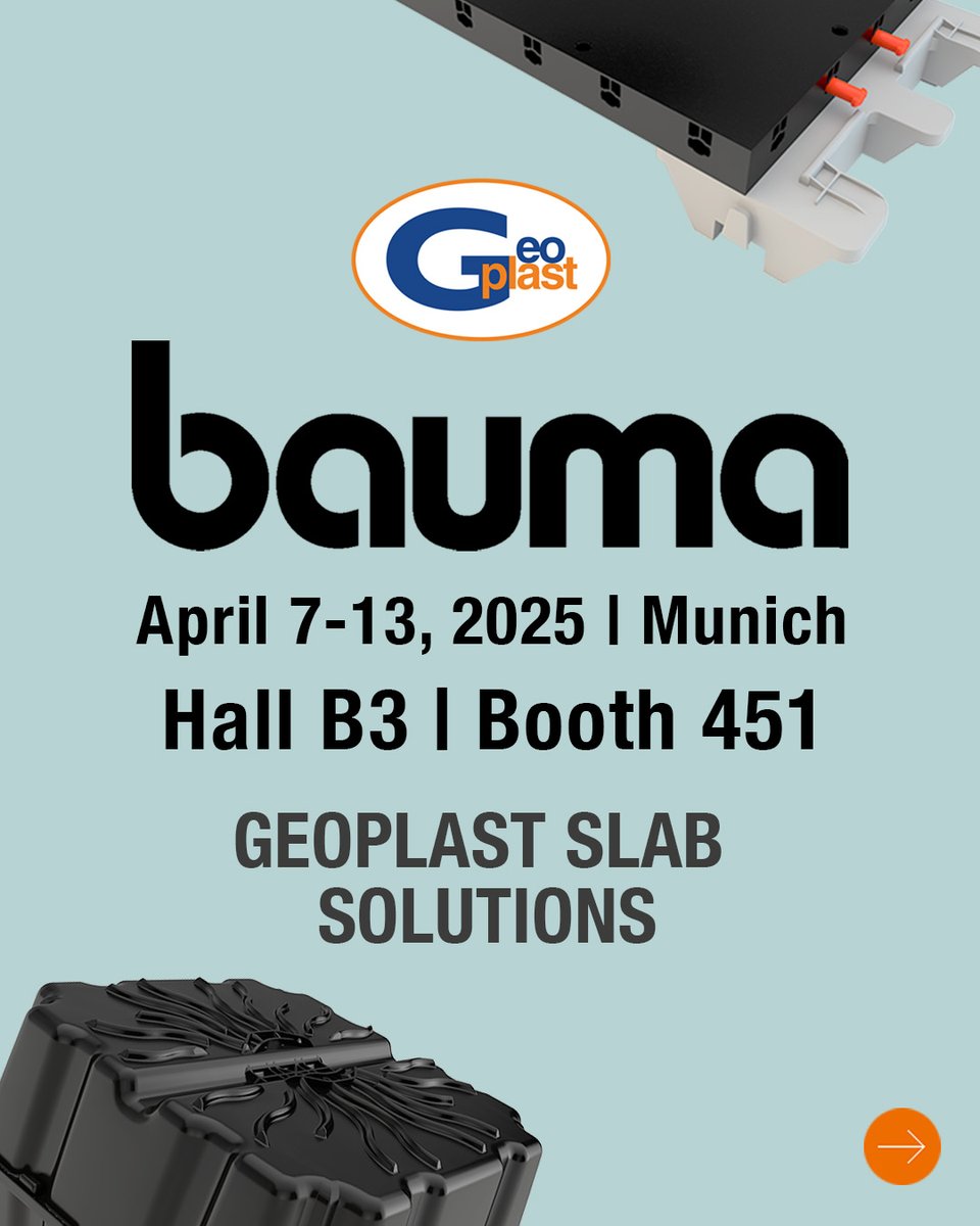 Geoplast's tweet photo. Join us at @baumaOfficial 2025 

📅 Mon 7 Apr - Sun 13 Apr
📍 Munich, Germany | Messe München Gmbh, Hall B3, booth 451

🔎  https://t.co/nncCAuDmIj

#bauma #bauma2025 #geoplast #construction #sustainableprofitability #sustainableconstruction #voidedslab #sustainableslabs https://t.co/k2sEVcHsIp