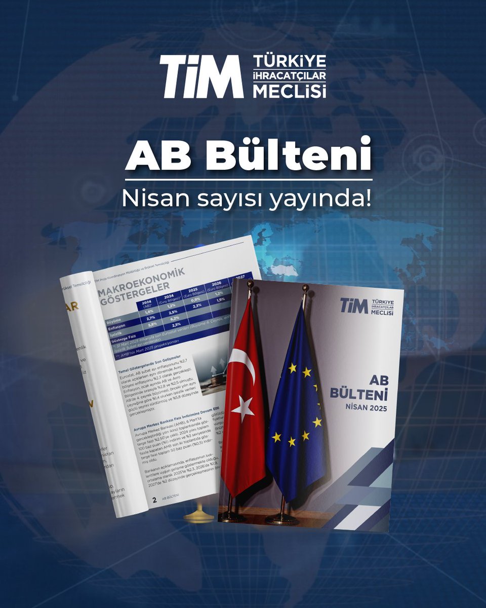 turkihracat's tweet photo. 🌍TİM Avrupa Birliği Bülteni nisan sayısı yayında!

Türkiye ve #AvrupaBirliği arasındaki güncel gelişmeler ve TİM tarafından sürdürülen AB projeleriyle ilgili bilgilendirmeleri bir araya getirdiğimiz AB Bülteni'nin nisan sayısı yayınlandı.🇹🇷🫱🏼‍🫲🏻🇪🇺

AB pazarına yönelik fırsatlar, güncel regülasyonlar ve projelerimiz kapsamındaki iş birliklerine yönelik detayların yer aldığı bültenimizi incelemek için https://t.co/veFh9FTtGF linkini ziyaret edebilirsiniz.💻