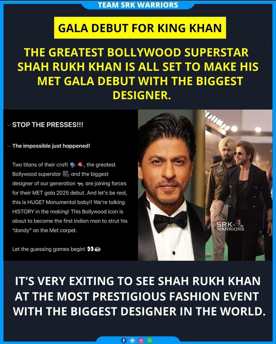 Bollywood's Badshah #ShahRukhKhan is gearing up for his grand Met Gala  debutteaming up with the biggest name in fashion. A global moment in the  making! @iamsrk  SRK AT MET GALA
