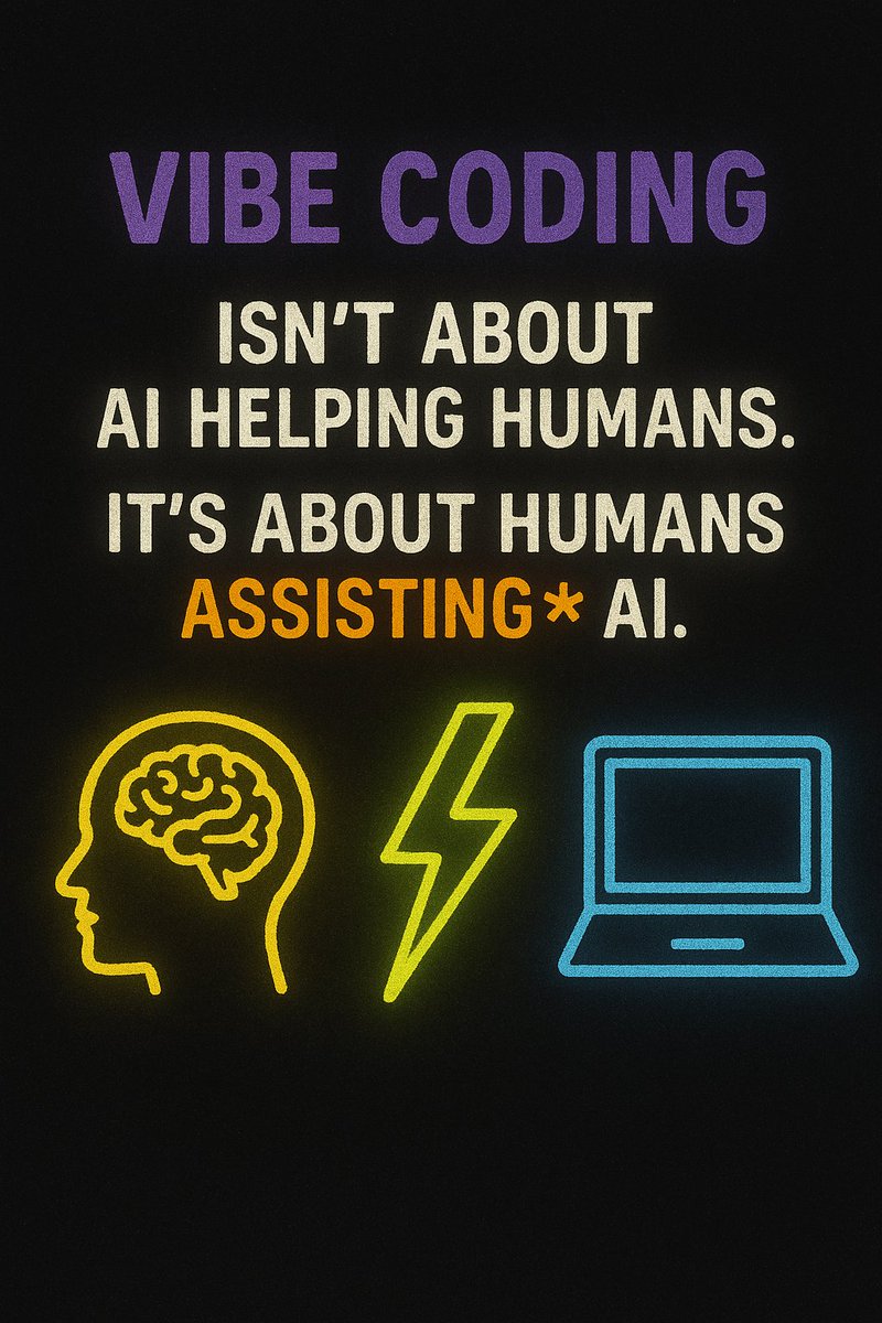niraltmark's tweet photo. Vibe coding isn’t about AI helping humans.

 It’s about humans assisting AI.

 We’re the co-pilot now. 🧠⚡️💻 #VibeCoding #AIRevolution https://t.co/nHx2KX0pTU