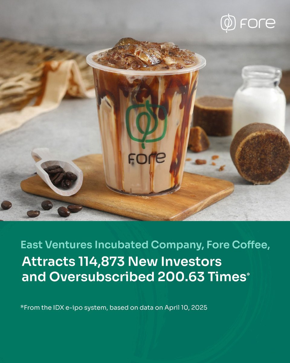 🗣️ PT Fore Kopi Indonesia Tbk (<a href="/ForeCoffeeID/">fore.coffee</a>) just concluded its public offering, which attracted significant interest from a whopping 114,873 retail investors and was oversubscribed by 200.63 times from the IDX e-ipo system 🙌

Read more ▶️ east.vc/fore-oversubsc… #EastVentures