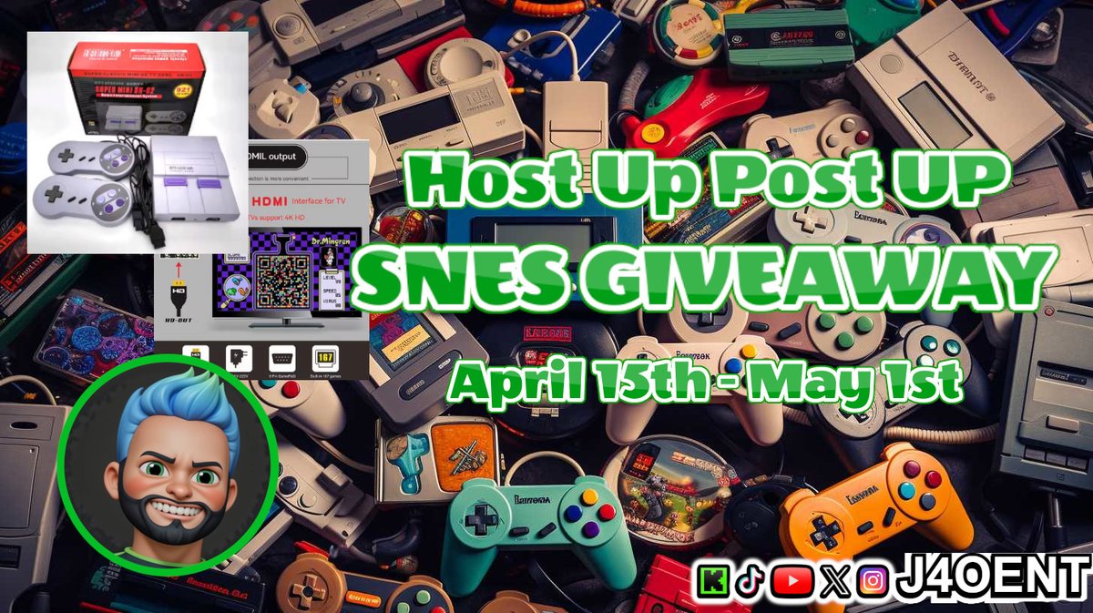 J4OENT_TM's tweet photo. Starting 4/15 ends 5/1 HOST UP POST UP SNES MINI GIVEAWAY.😎
Host Up for an entry. 1st WIN SNES MINI &amp; merch Bonus Secret prize for 2nd &amp; 3rd #cantBeatFree #MVP  #chanceIt
https://t.co/vT8w72vXnB
@Kick_Champ
@KickCommunity
@KickFeature
@kick
@StakeEddie
@KickEspanol https://t.co/bws1cwqxT4