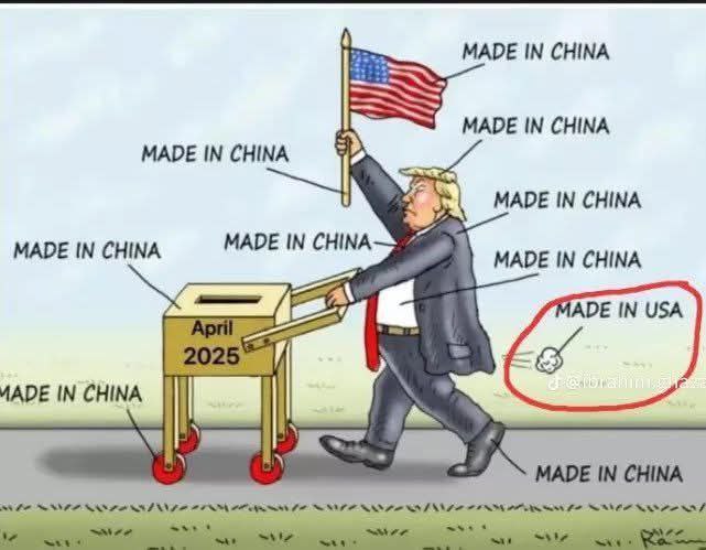 Nordexium's tweet photo. A Chinese meme mocking Trump, where everything around him is labeled 'Made in China'—except for the fart, which is proudly marked 'Made in USA'.

Ps:
The one export China refused to claim.😂😷😂 https://t.co/oNVpGOMnpW