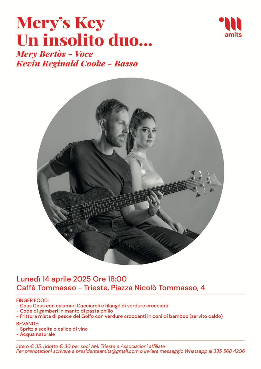 Cari abitanti di #trieste, suoneremo a Trieste lunedì a Caffè Tommaseo e provvederanno un aperitivo delizioso - se qualcuno vuole venire scrivermi oggi e vi faccio entrare al prezzo ridotto!