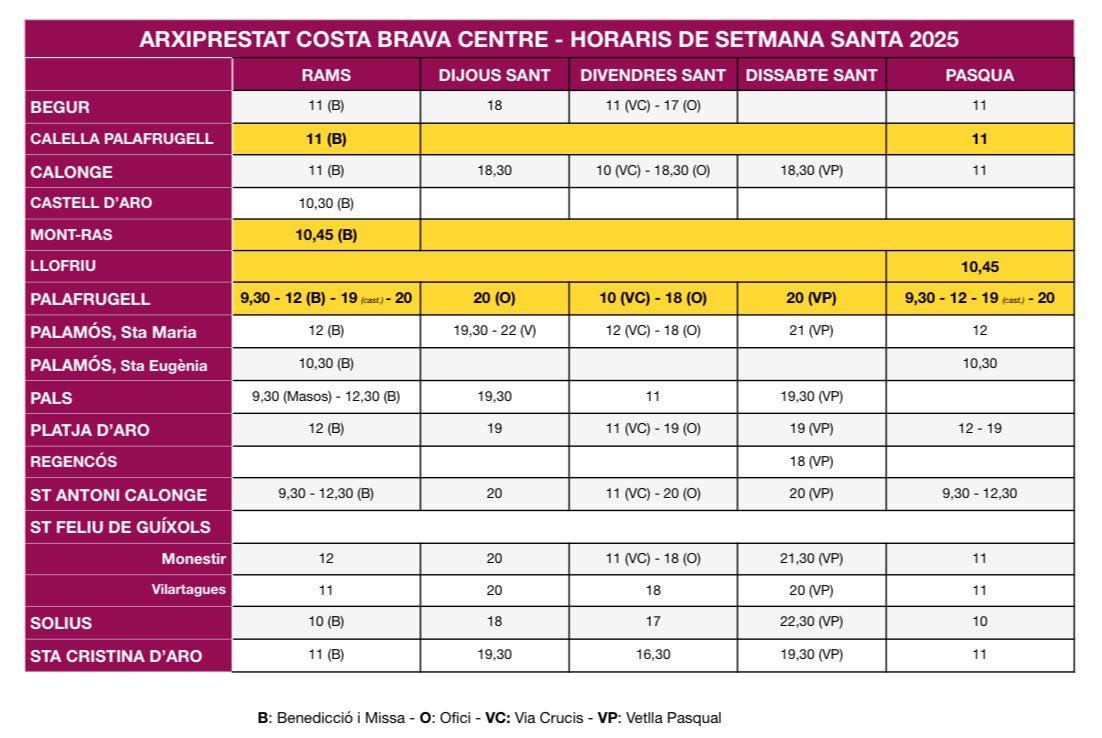 ParroqPala's tweet photo. ℹ️ Arriba la Setmana gran pels cristians, Setmana Santa, estiguem atents als Horaris de les Celebracions i acostem-nos a la més propera ⤵️ #Palafrugell #Montras #Llofriu #Llafranc #CalelladePalafrugell https://t.co/MXktGgLuhj