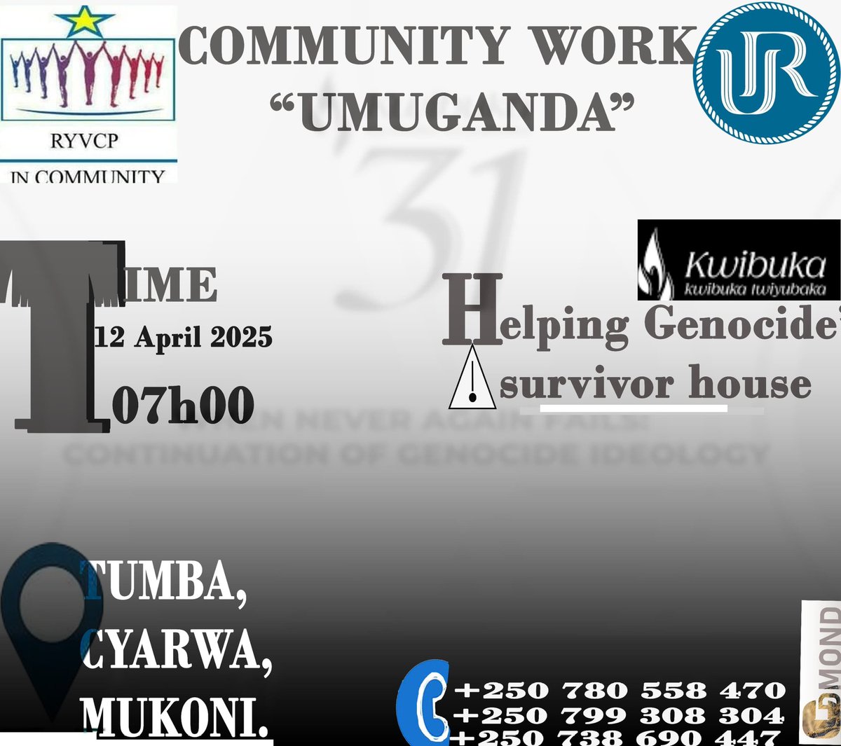 AlphonseMizero's tweet photo. Join us UR huye youth Volunteers in community work to rebuild house of genocide survivor in #huyedistrict,#tumbasector,#cyarwacell https://t.co/ORdyGECXnr