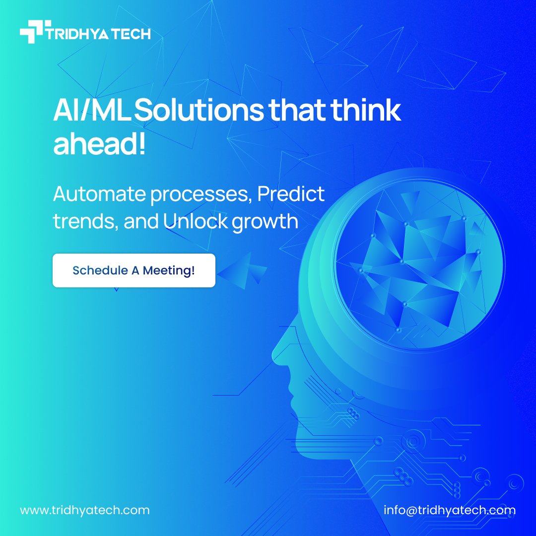 TridhyaT's tweet image. From predictive analytics to intelligent automation, our AI/ML expertise transforms businesses. Would you be ready to proceed with your operations? Let’s talk! 💬
tridhyatech.com/data-and-analy…
#TridhyaTech #ArtificialIntelligence #MachineLearning #AI #ML #DeepLearning